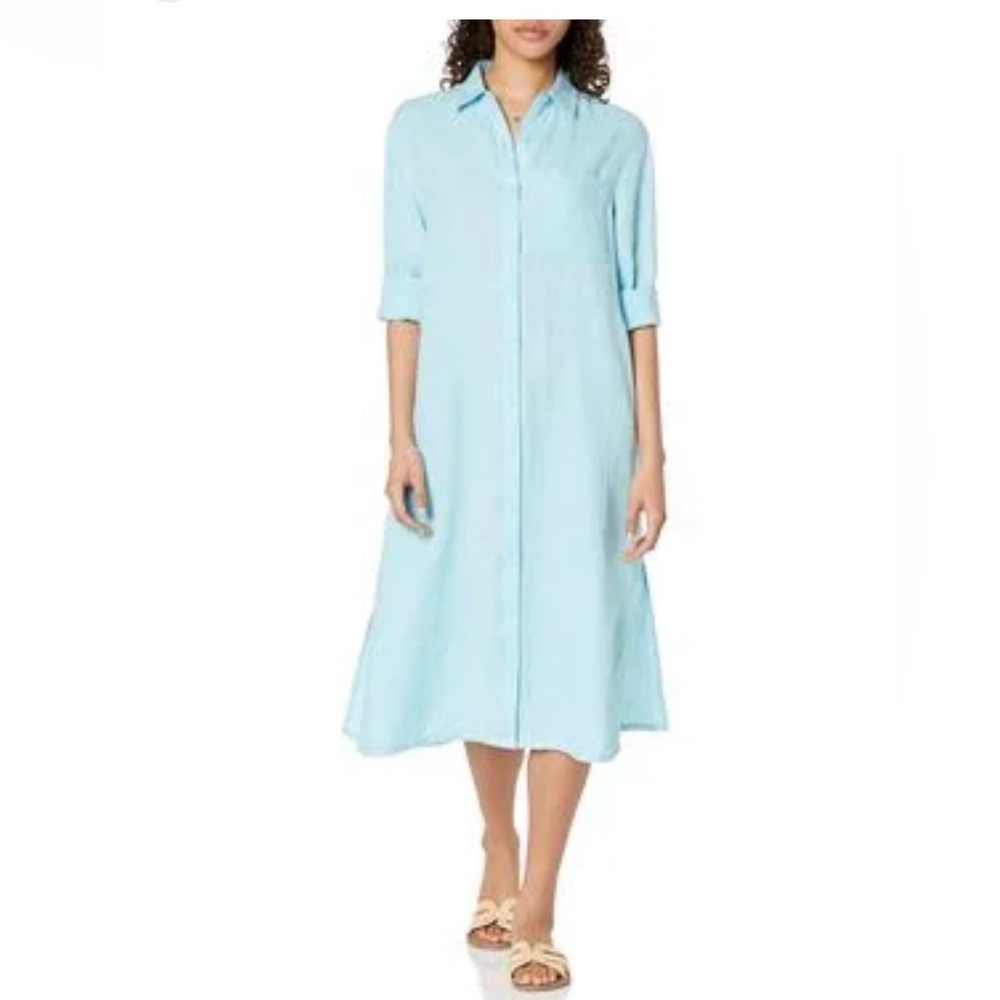 THE DROP women’s Light Blue Midi Shirt Dress 100% linen size XXS